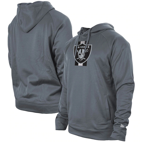 Men's Las Vegas Raiders Gray New Era Training Camp Raglan Pullover Hoodie - Click Image to Close